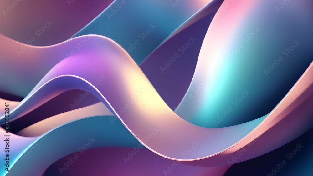 Poster gradient pastel color abstract 3d wave shapes with iridescent highlights