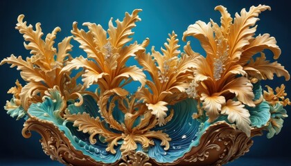 Obraz premium Ornate Floral Design with Blue Background.