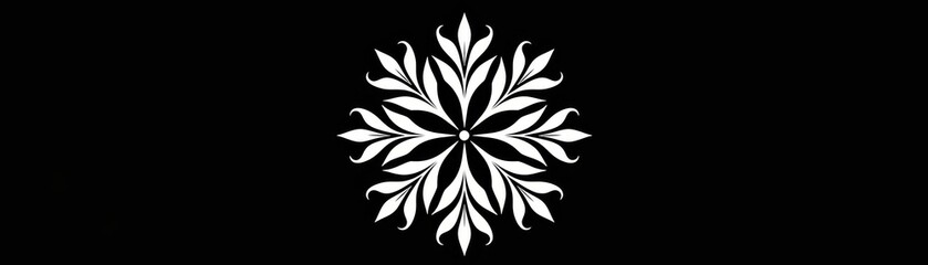 Snowflake-inspired white geometric pattern on a black background, perfect for modern design and seasonal projects.