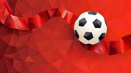 low poly soccer ball on red background
