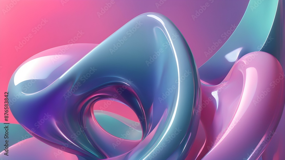 Poster abstract 3d rendering of fluid shapes with vibrant colors