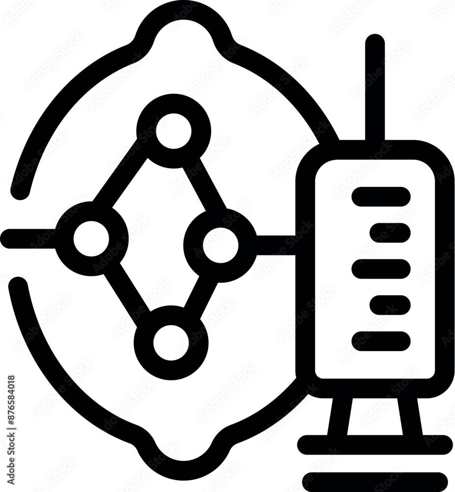 Poster line icon of a neural network receiving data from a server, representing machine learning and ai