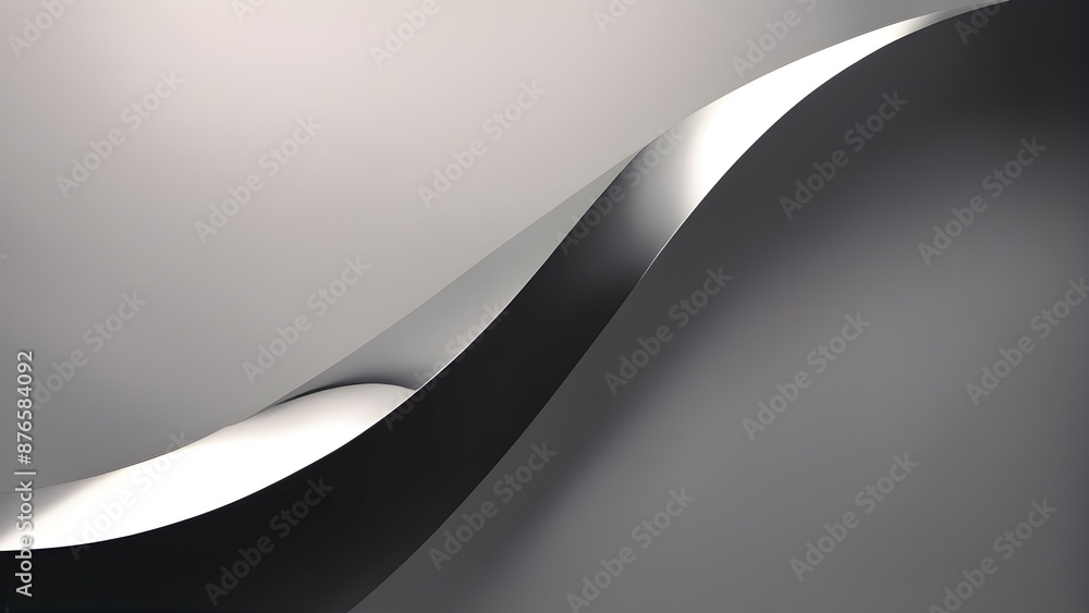 Poster gray and white abstract 3d shape with a smooth curve floating in space