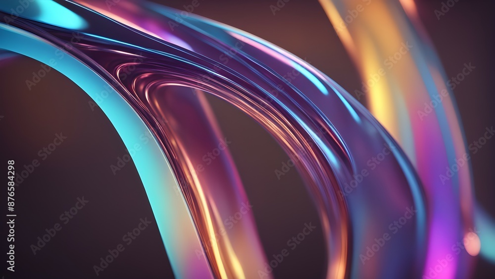 Aufkleber abstract 3d rendering of iridescent glass-like shapes on a dark background