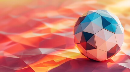 low poly soccer ball on red background