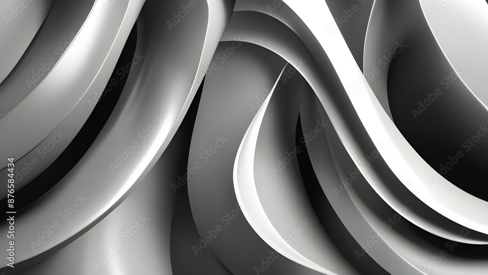 Poster abstract 3d rendering of smooth, flowing silver and gray curves and waves with a glossy, metallic fi