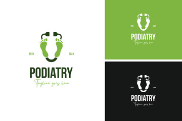 Podiatry health foot and stethoscope logo design vector illustration template idea