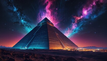 Futuristic Pyramid Under a Starry Sky.
