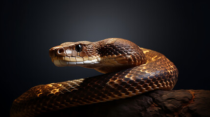 Fototapeta premium Brown snake dark background wildlife reptile photography nature mystery danger. 