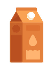 Brown milk carton icon with drop and liquid symbols. Flat vector illustration isolated on white background. Chocolate flavored dairy drink concept. Perfect for food packaging and nutrition designs