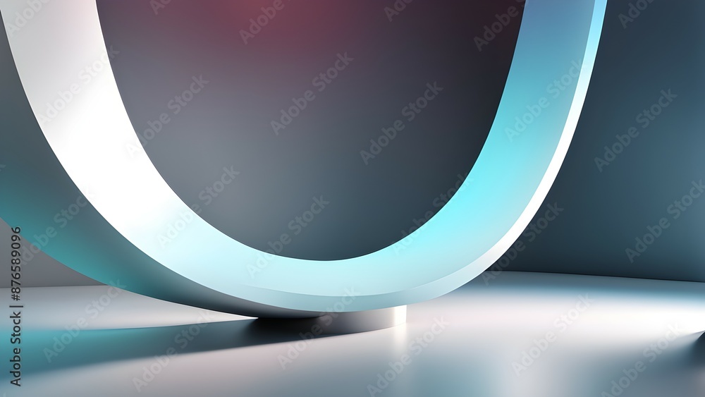 Poster minimalistic 3d illustration of a curved shape on a podium with a colored background