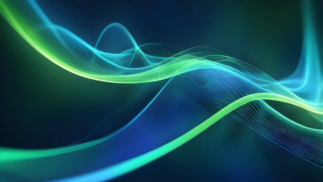Glowing Neon Waves of Blue and Green Light