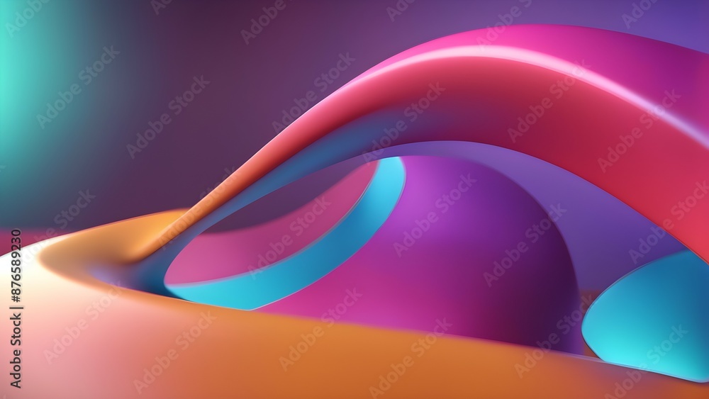 Poster playful 3d shapes in harmonious colors create a surreal abstract landscape.