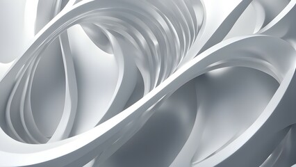White abstract 3D rendering of parametric curved shapes with smooth lines and soft shadows
