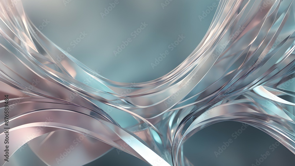 Aufkleber abstract 3d rendering of intertwined, curved glass elements with a blurred background in soft pastel