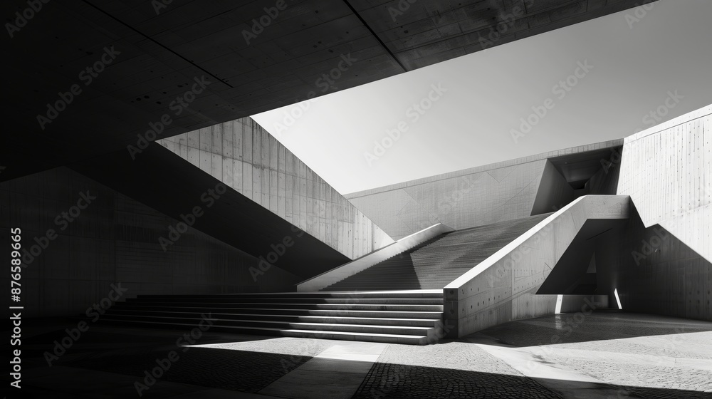 Poster geometric architecture, known for clean lines and sharp angles, creates visually stunning buildings.