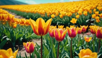 Colorful Tulip Field.