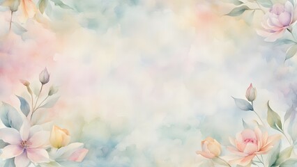 Watercolor floral background in soft pastel colors with delicate flowers and leaves