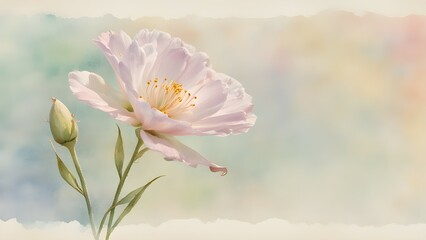 Gentle Elegance of a Single Pink Rose in Bloom with a Bud