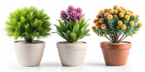 Fototapeta premium set of colorful succulent plant in pots isolated over white