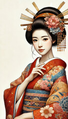 日本画（Japanese painting）／美人画　美女　着物　anime　イラスト