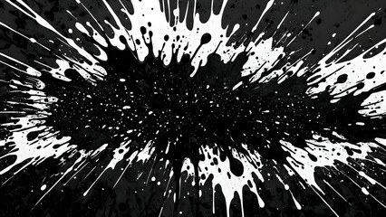 Obraz premium Black and white abstract paint splatter explosion with a large central void