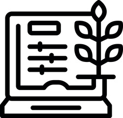 Line icon of a laptop displaying a smart farm control interface, symbolizing agricultural technology and innovation