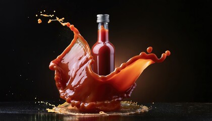 Vibrant Splash of Hot Sauce Bottle Explosion