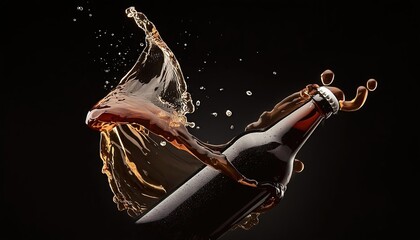 Dramatic Splash of Dark Beer Bottle