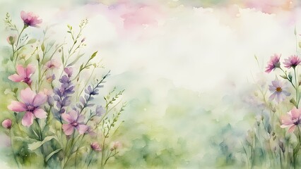 Obraz premium Watercolor meadow with delicate wildflowers and soft pastel hues