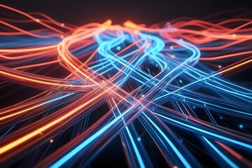 Glowing data cables transferring information background with long exposure effect.