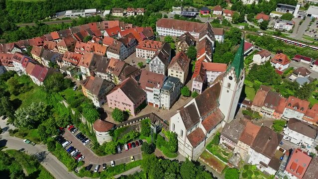Aerial view of the town of Engen in Hegau with the historic old town, district of Constance, Baden-W&uuml;rttemberg, Germany, Europe