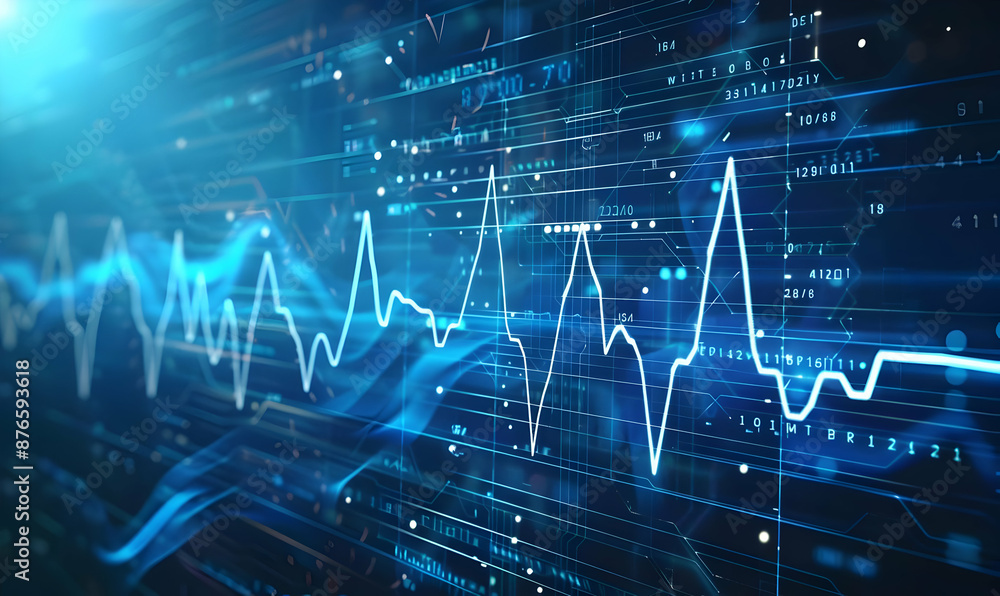Poster abstract digital waveform representing data analysis and technology. blue tones with electronic grap