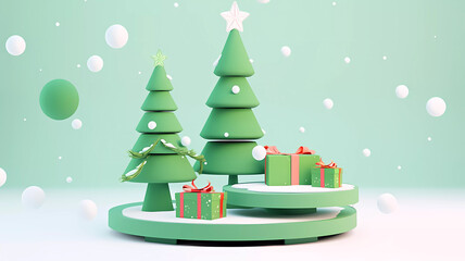 The Festive Christmas Podium Display: Elegant Holiday Presentation Platform with Seasonal Décor. Ideal for use in retail displays, holiday marketing materials, event promotions, and social media campa