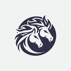 Graceful two horse logo circle icon, symbolizing partnership and strength. Ideal for equestrian businesses, sports teams, and branding. Vector design ensures scalability and versatility.