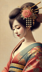 日本画（Japanese painting）／美人画　美女　着物　anime　イラスト