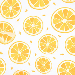 Fototapeta premium A pattern of yellow oranges is spread across a white background. Watercolor painting style.