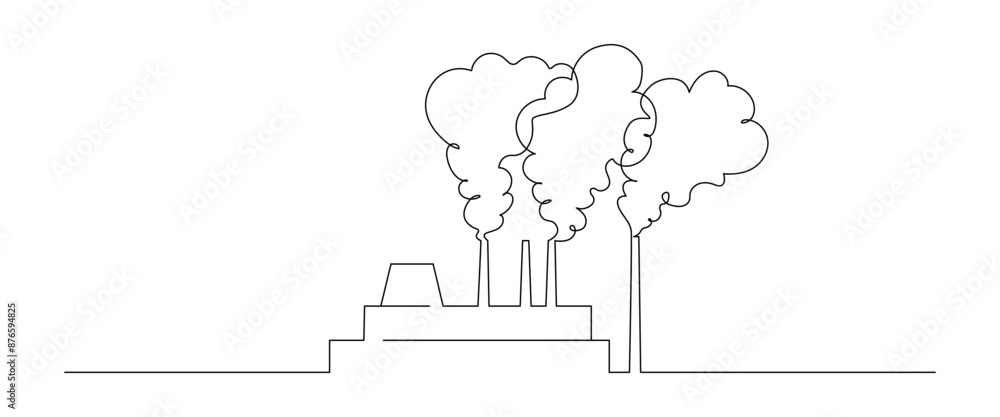 Leinwandbilder one continuous line drawing of factory industrial plant. abstract cooling towers of power station sy