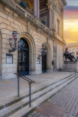 Obraz premium Various photos from the city center of Copenhagen the capital of Denmark harbor palace churches colorful buildings canals and general city view with cloudy weather and sunset colors