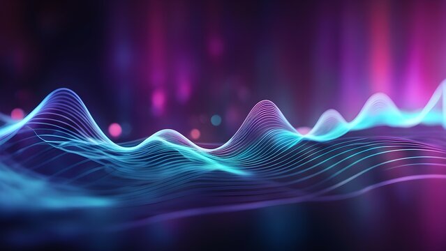 Abstract visualization of sound waves in vibrant blue and purple colors