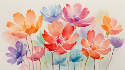 Watercolor Floral Arrangement with Vibrant Blossoms and Delicate Stems