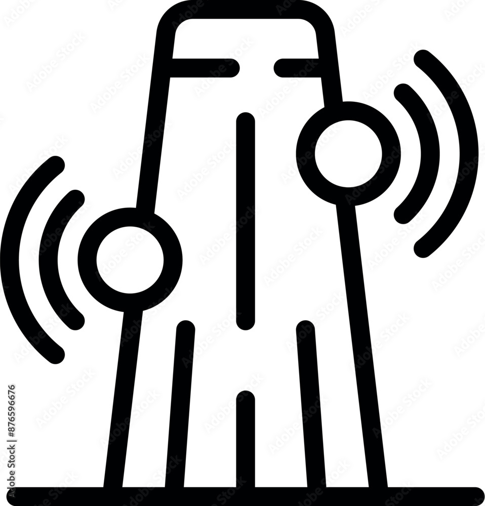 Poster line icon of a smart speaker receiving audio signals on both sides with radio waves
