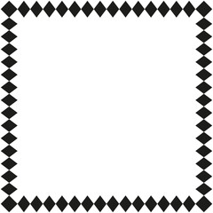 Abstract diamond border. Geometric square frame. Black and white design. Vector illustration.