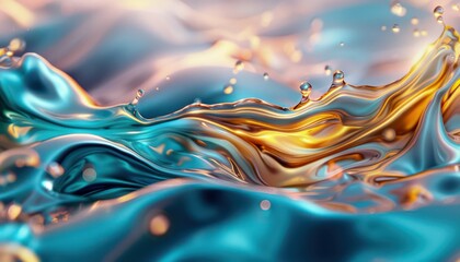 Abstract Metallic Liquid Art A Stunning Fusion of Blue and Gold, Creating a Unique and Striking Visual Experience The Playful Dance of Color and Texture Captures the Eye and Imagination, Leaving a