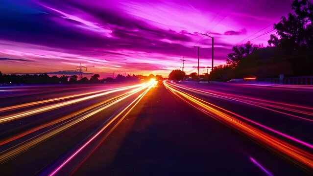 As the sun sets colorful light trails from the paratrooper ride become more prominent against the darkening sky.