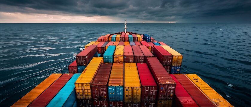 large containership with colored containers freight services logisitics concept. Generative ai