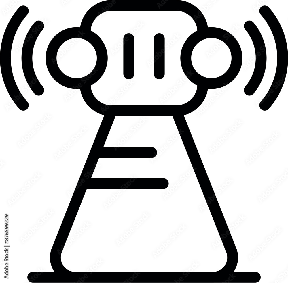Poster broadcasting equipment transmitting radio waves icon, outline style for web design isolated on white