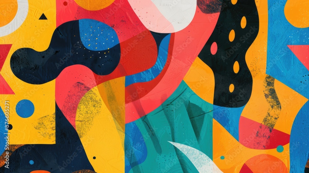 Poster dynamic abstract artwork with bold colors, fluid shapes, and intricate patterns. trendy and visually