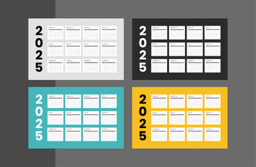 Set of 2025 calendars, 2025 Calendar Starts Week Business Planner Design Template