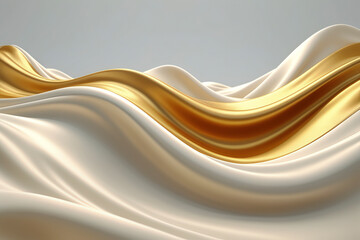 Obraz premium Gold silk flowing between white silk abstract background 3D rendering